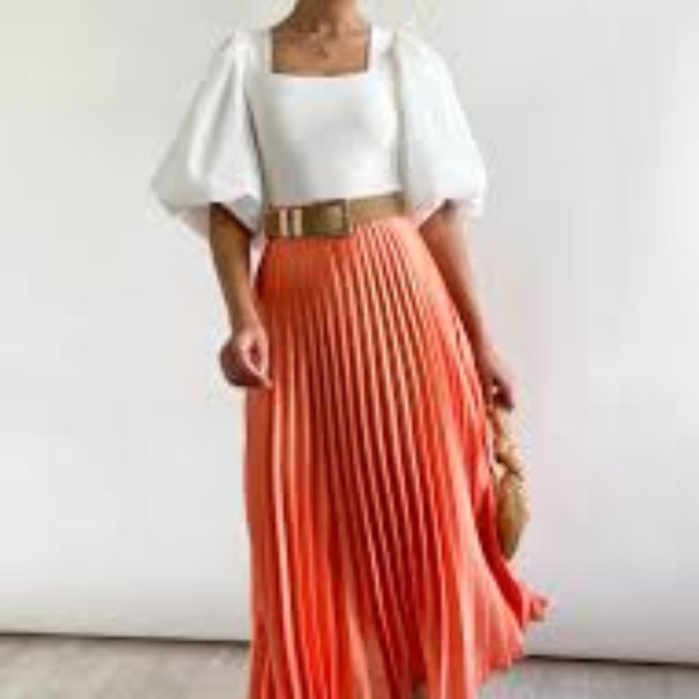 BCBG Maxazria Pleated Orange Skirt